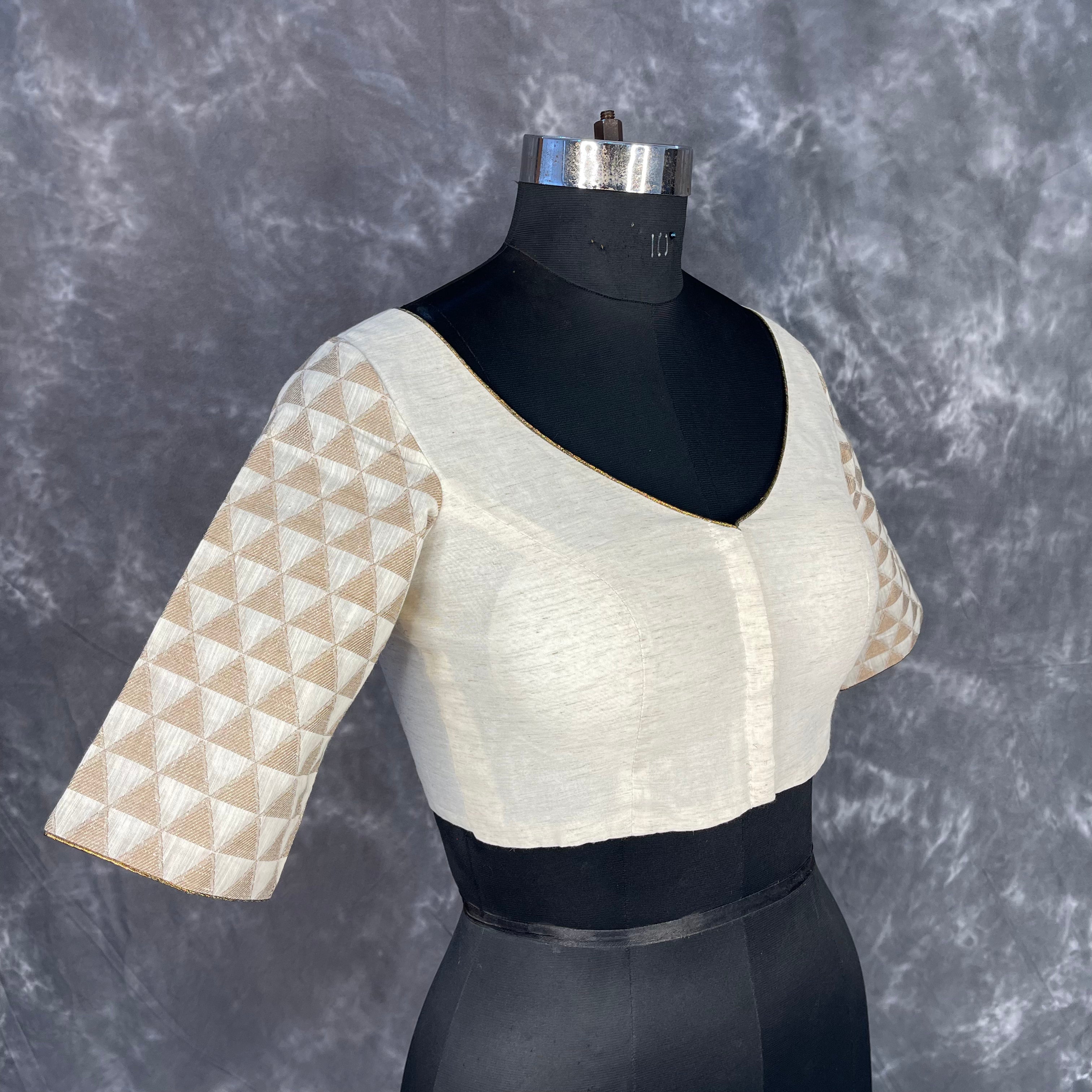 Barf Ki Saugat Cream Coloured Chanderi Cotton & Chanderi Broket Ready to Wear Blouse - kapda Tailor