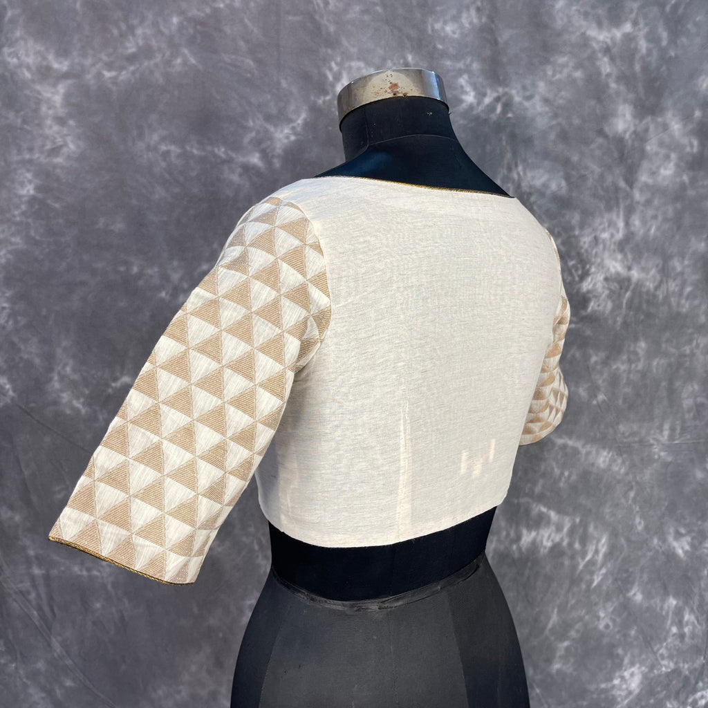 Barf Ki Saugat Cream Coloured Chanderi Cotton & Chanderi Broket Ready to Wear Blouse - kapda Tailor