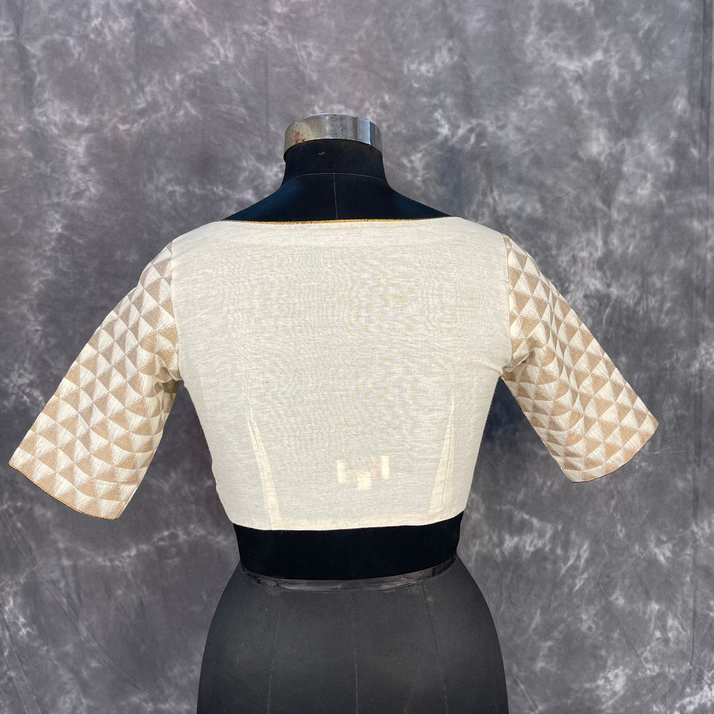 Barf Ki Saugat Cream Coloured Chanderi Cotton & Chanderi Broket Ready to Wear Blouse - kapda Tailor