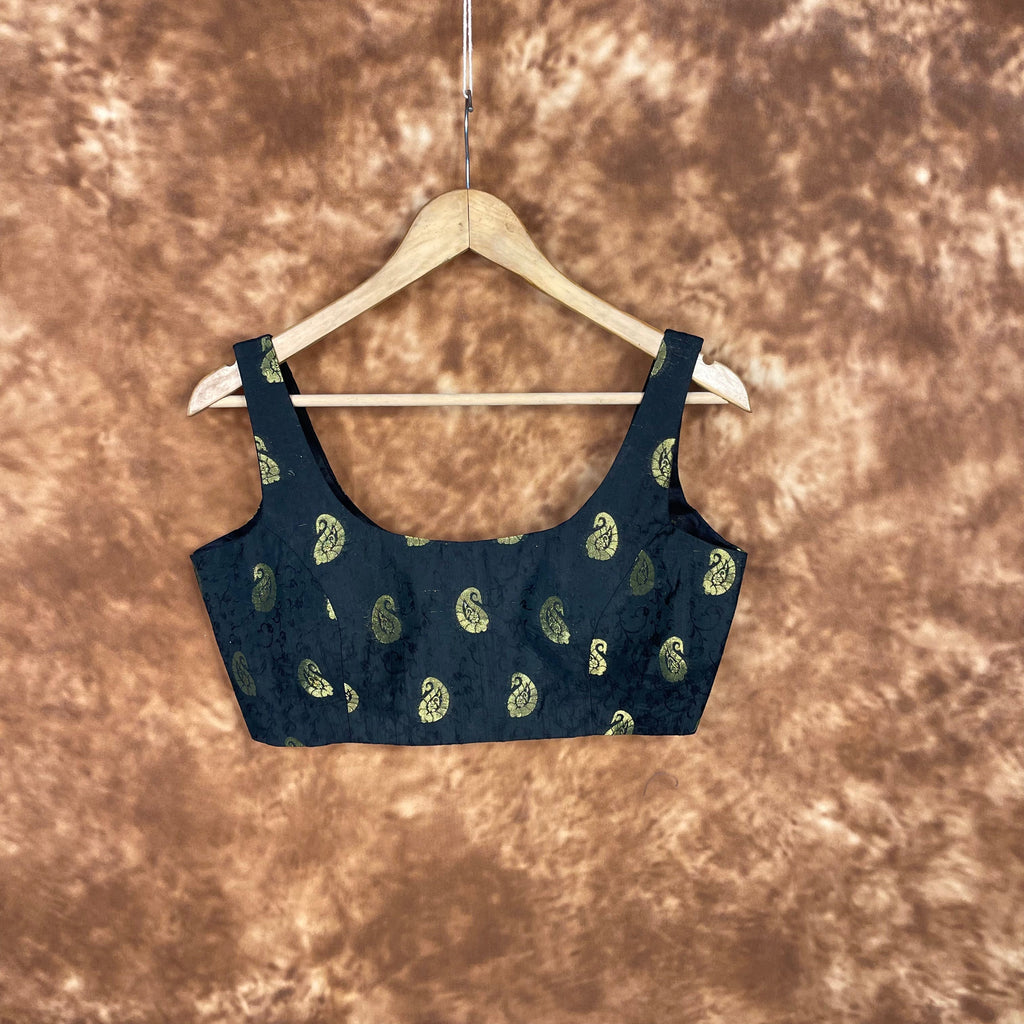 Raven Black Forest Coloured Broket Cotton Ready to Wear Blouse - kapda Tailor