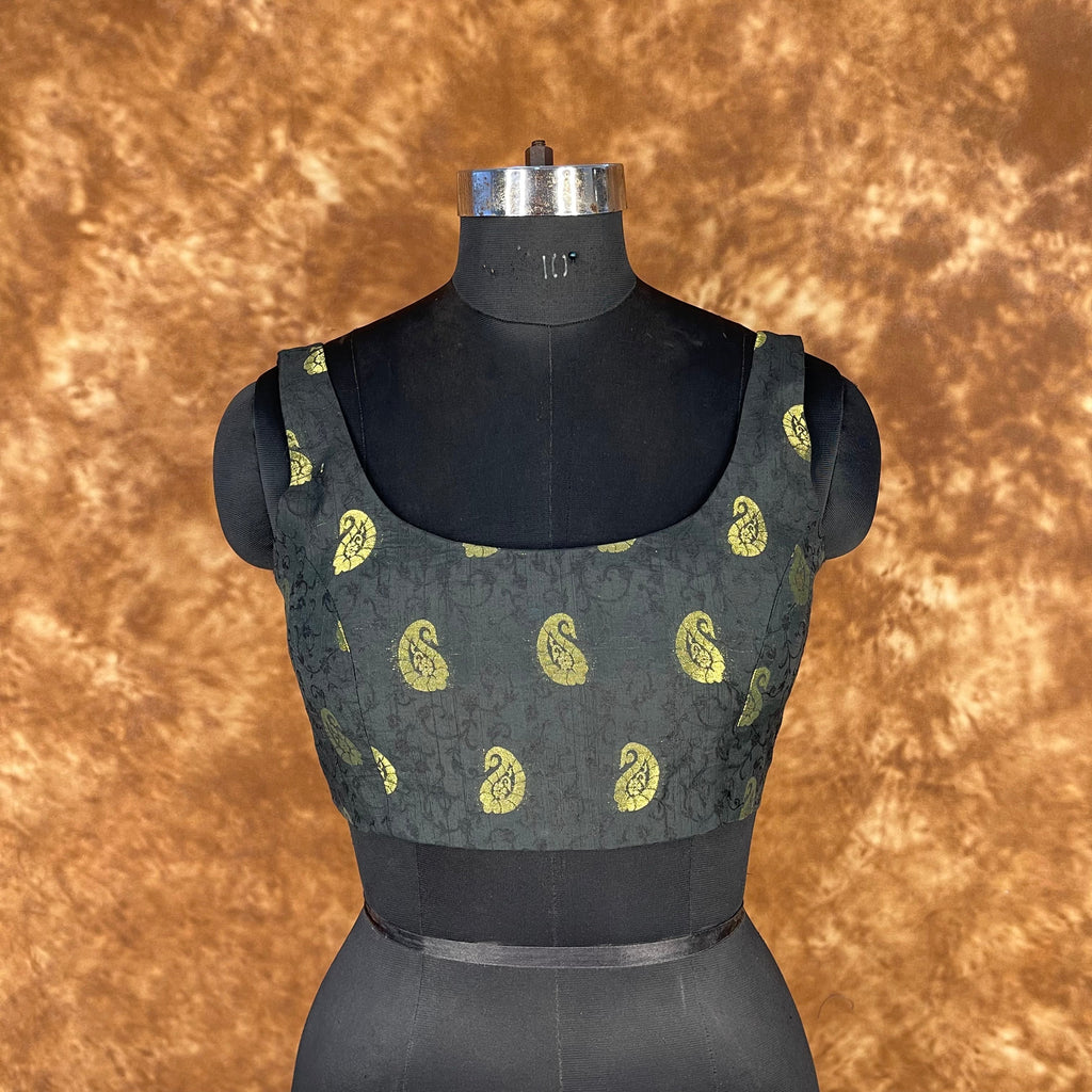 Raven Black Forest Coloured Broket Cotton Ready to Wear Blouse - kapda Tailor