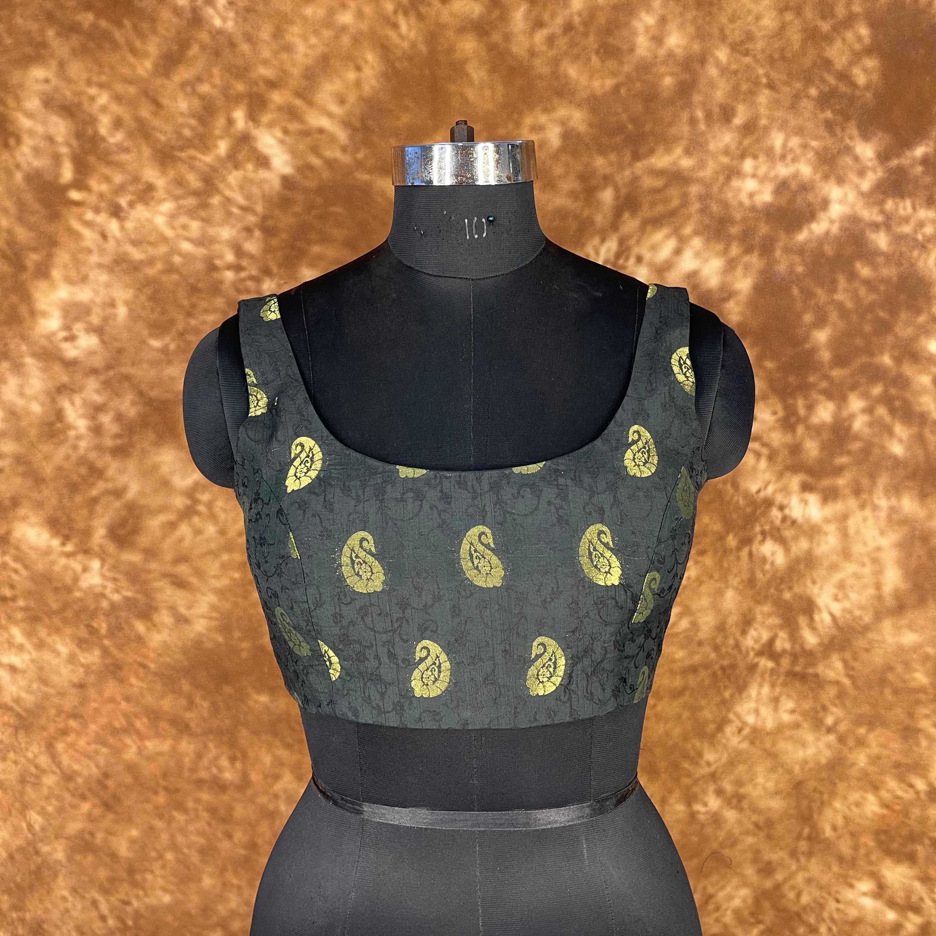 Raven Black Forest Coloured Broket Cotton Ready to Wear Blouse - kapda Tailor