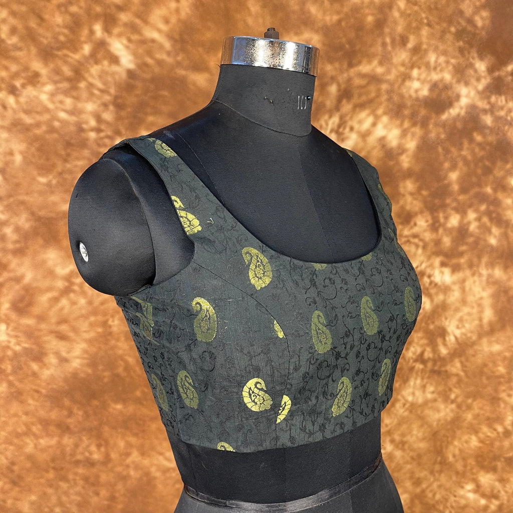 Raven Black Forest Coloured Broket Cotton Ready to Wear Blouse - kapda Tailor