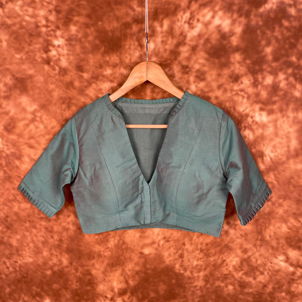 Greesy Fashion Sage Green Coloured Silk Cotton Ready to Wear Blouse - kapda Tailor