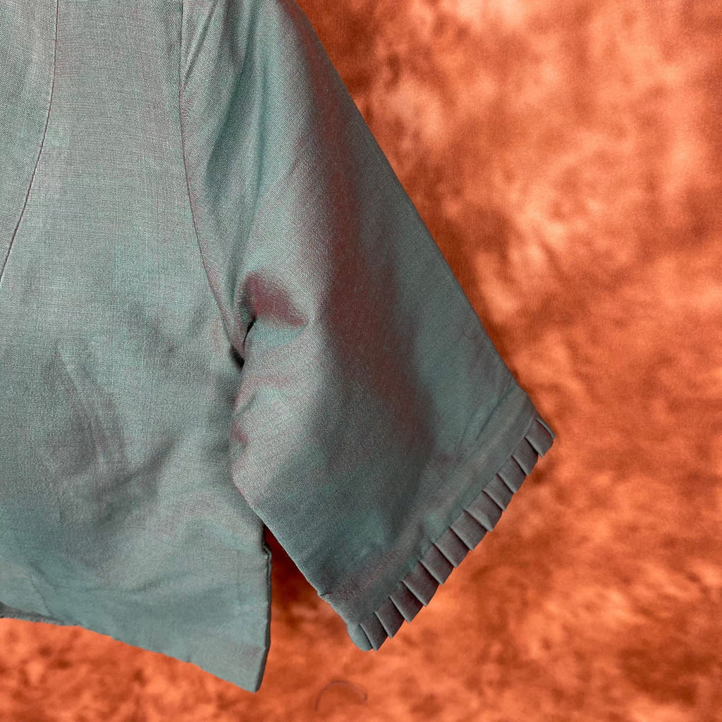 Greesy Fashion Sage Green Coloured Silk Cotton Ready to Wear Blouse - kapda Tailor