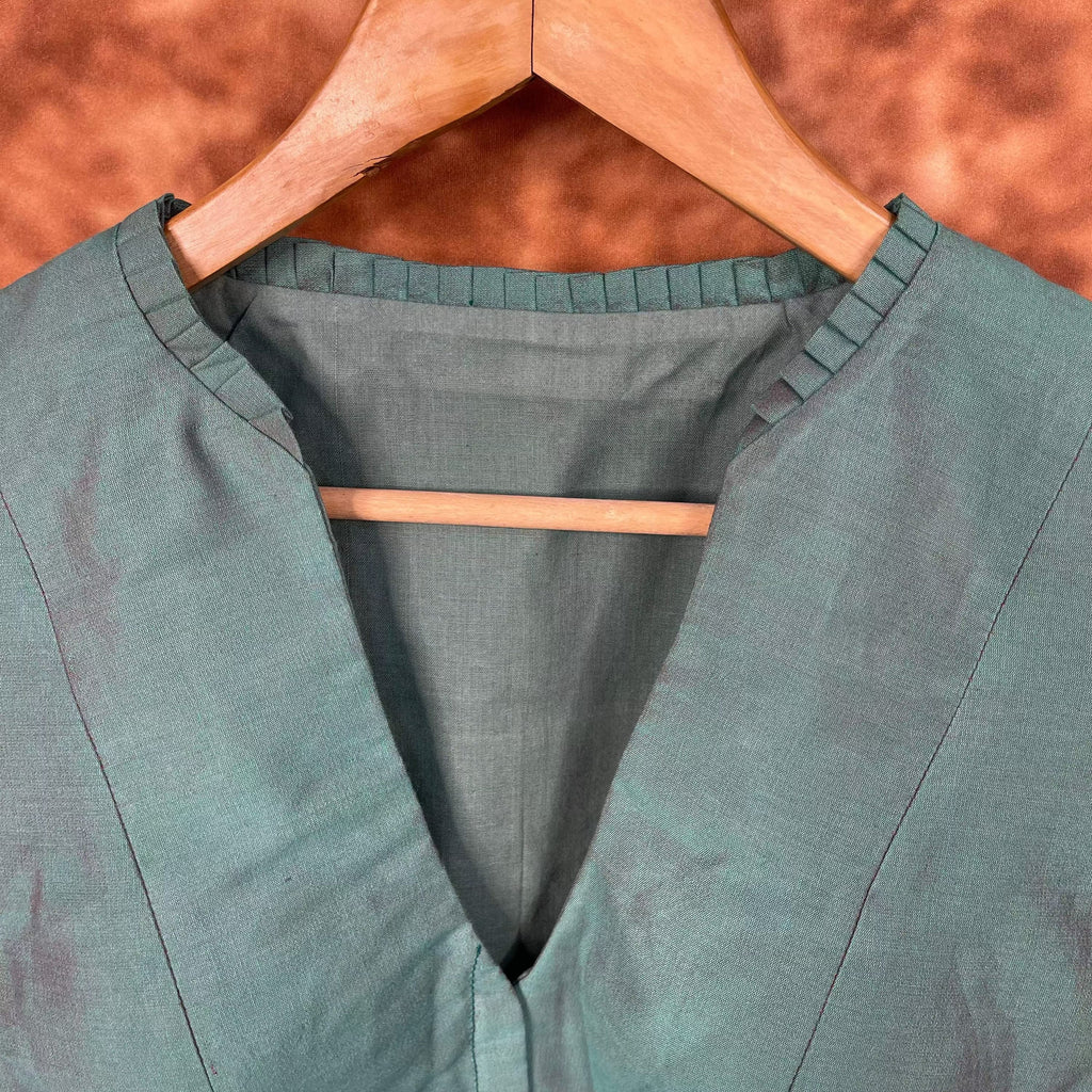 Greesy Fashion Sage Green Coloured Silk Cotton Ready to Wear Blouse - kapda Tailor