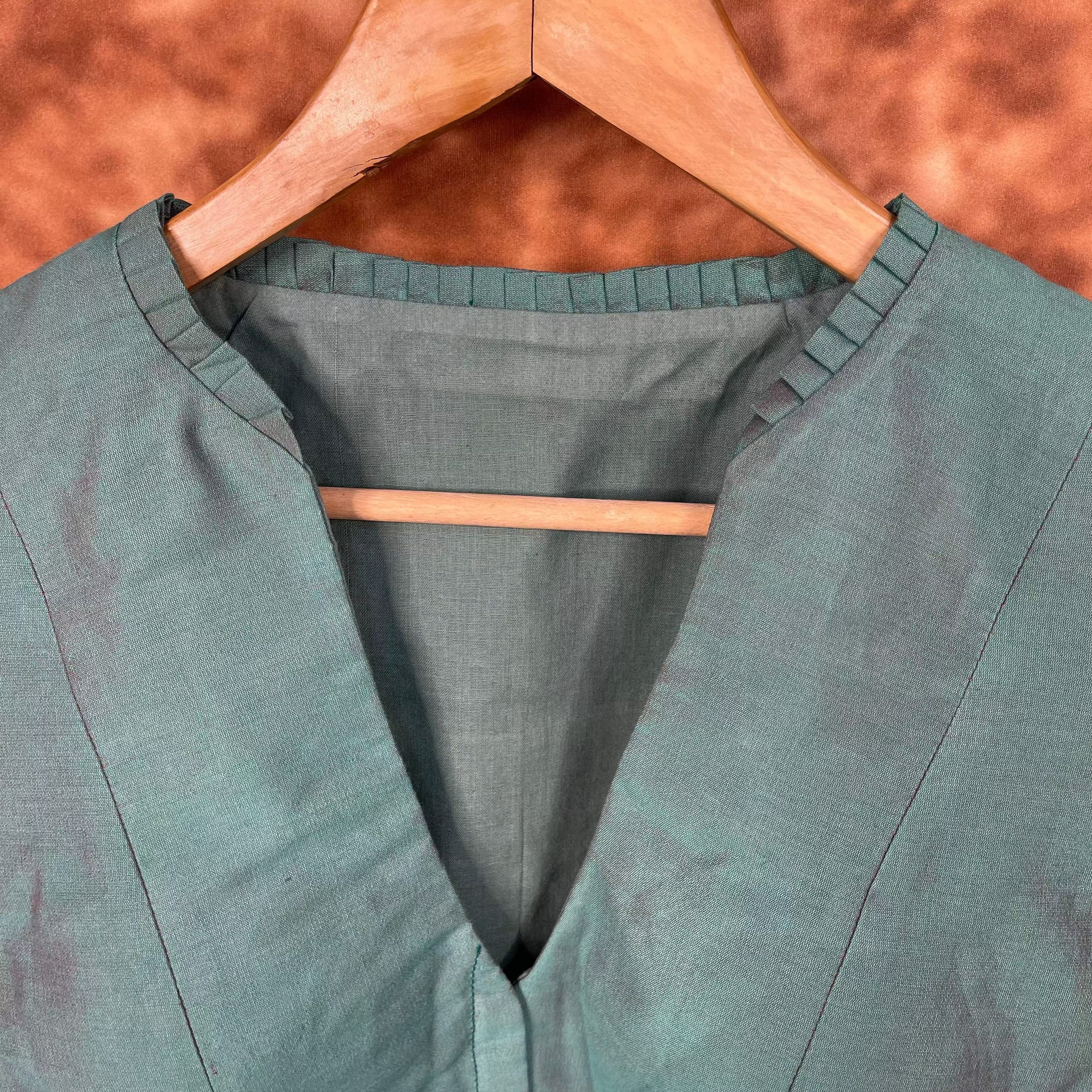 Greesy Fashion Sage Green Coloured Silk Cotton Ready to Wear Blouse - kapda Tailor
