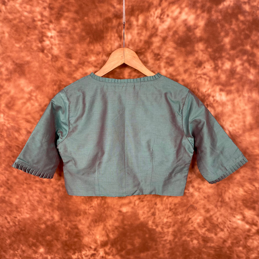Greesy Fashion Sage Green Coloured Silk Cotton Ready to Wear Blouse - kapda Tailor
