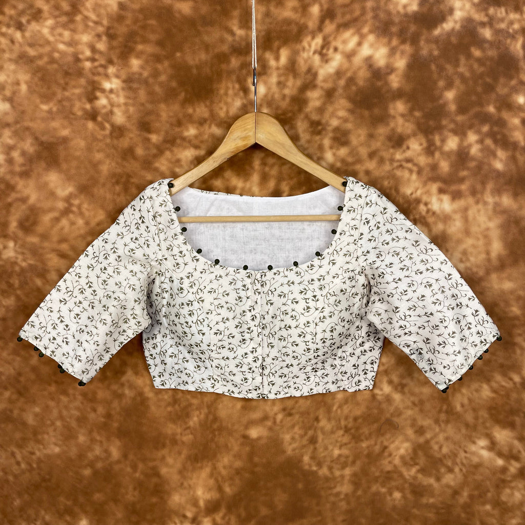 Scenic Holocaust Off White Coloured Chanderi Cotton Printed Ready to Wear Blouse - kapda Tailor