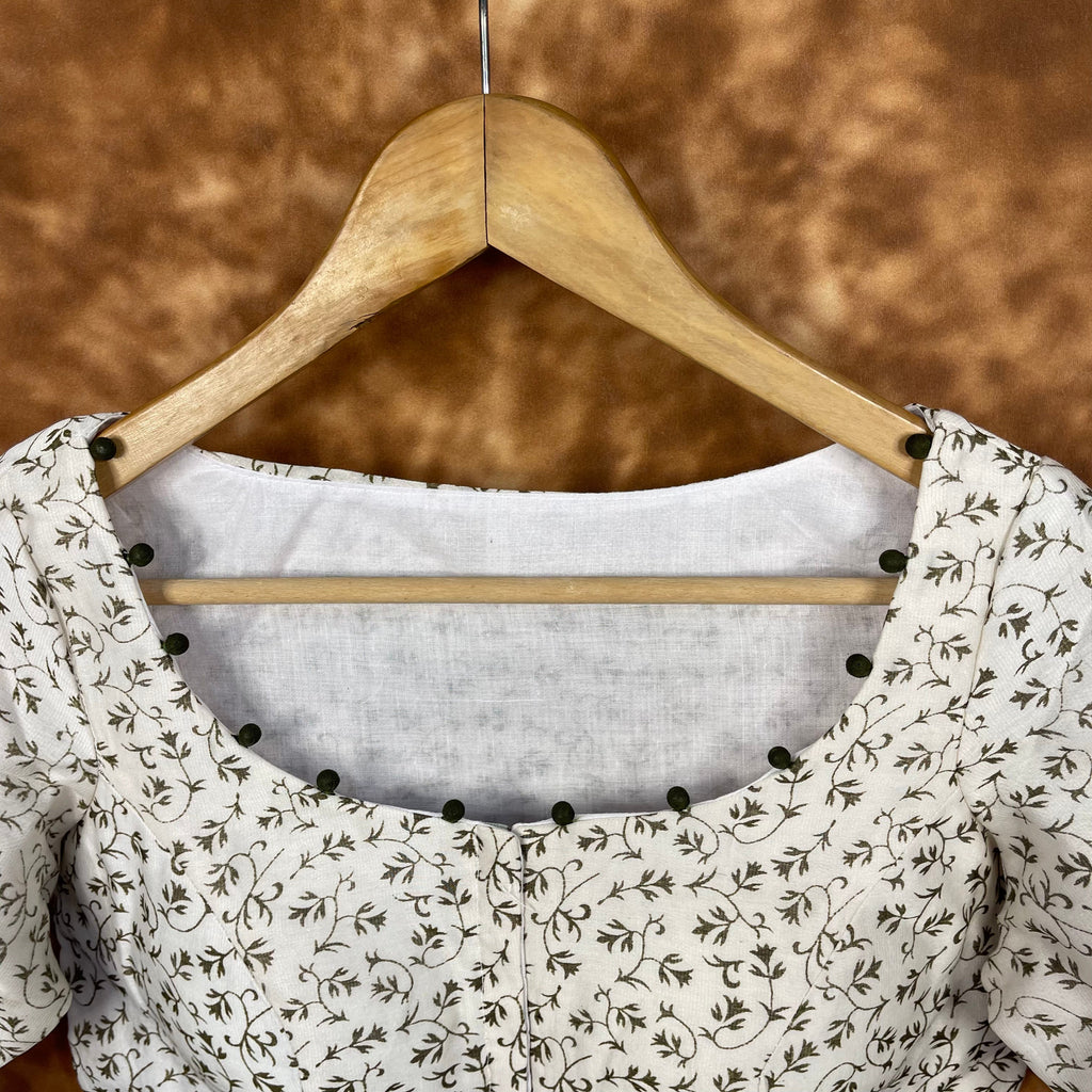Scenic Holocaust Off White Coloured Chanderi Cotton Printed Ready to Wear Blouse - kapda Tailor