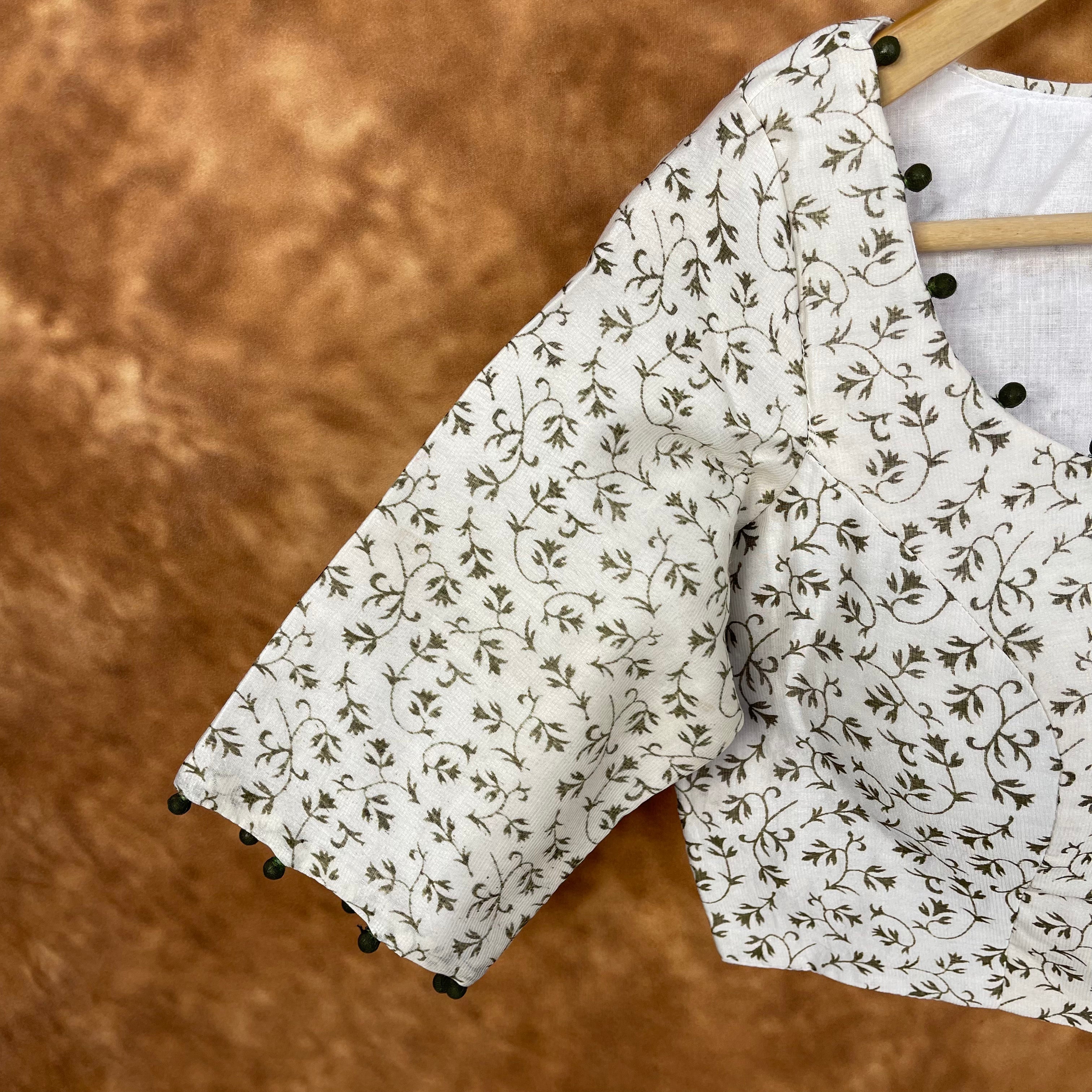 Scenic Holocaust Off White Coloured Chanderi Cotton Printed Ready to Wear Blouse - kapda Tailor