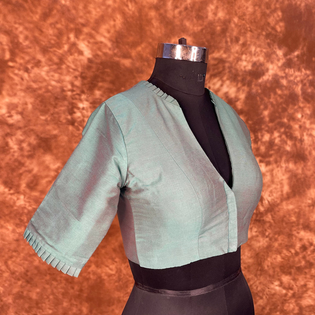 Greesy Fashion Sage Green Coloured Silk Cotton Ready to Wear Blouse - kapda Tailor