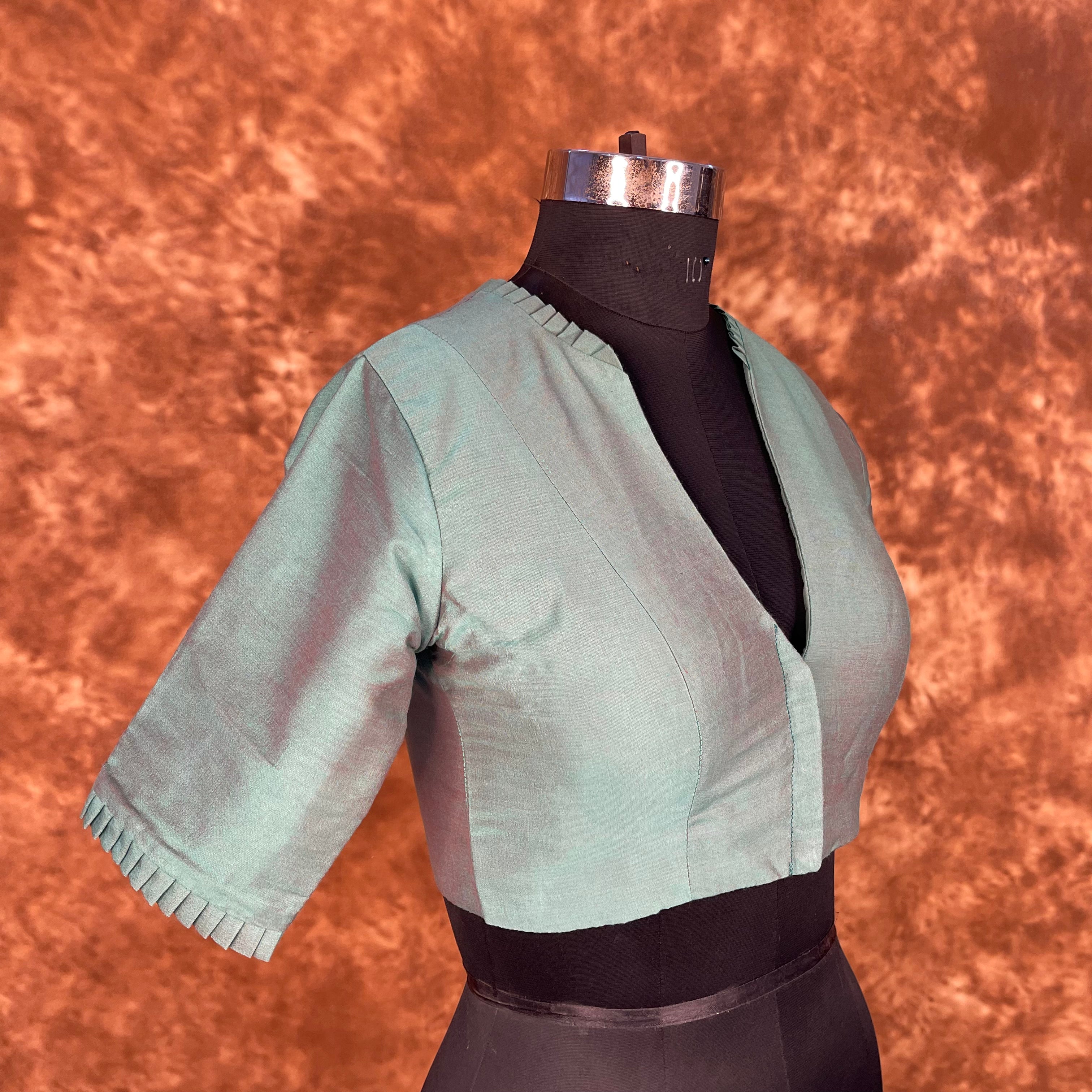 Greesy Fashion Sage Green Coloured Silk Cotton Ready to Wear Blouse - kapda Tailor