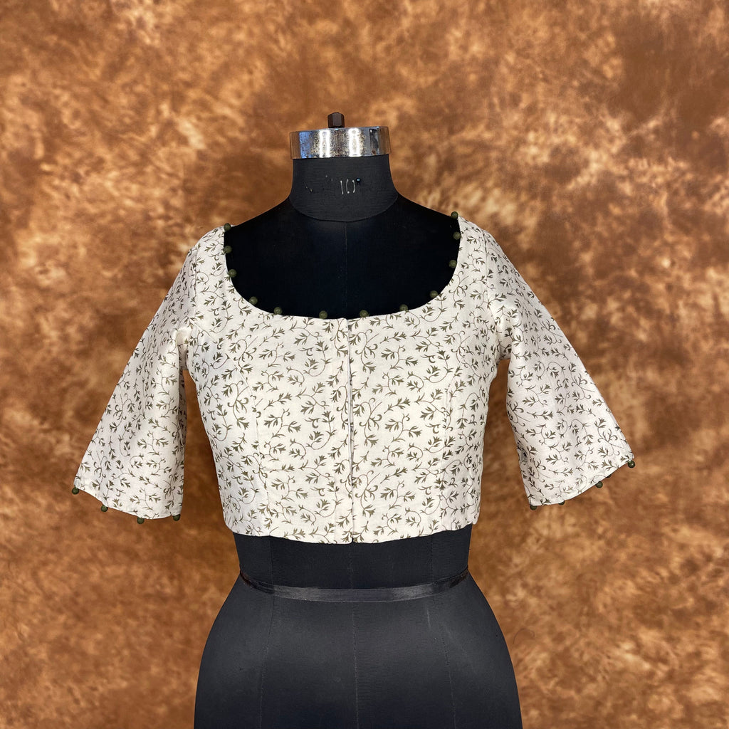 Scenic Holocaust Off White Coloured Chanderi Cotton Printed Ready to Wear Blouse - kapda Tailor