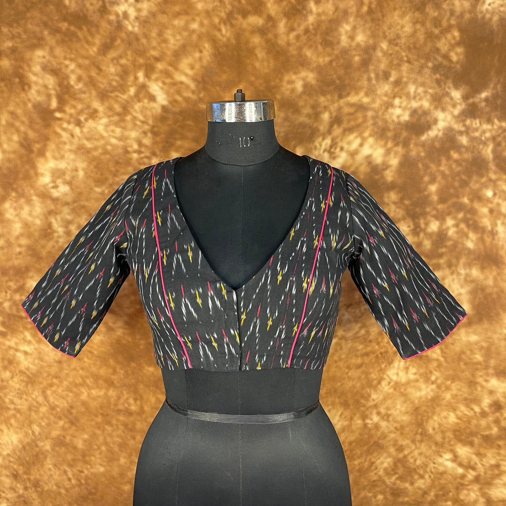 Ikat Riwayaat Black Coloured Ikat Cotton Ready to Wear Blouse - kapda Tailor