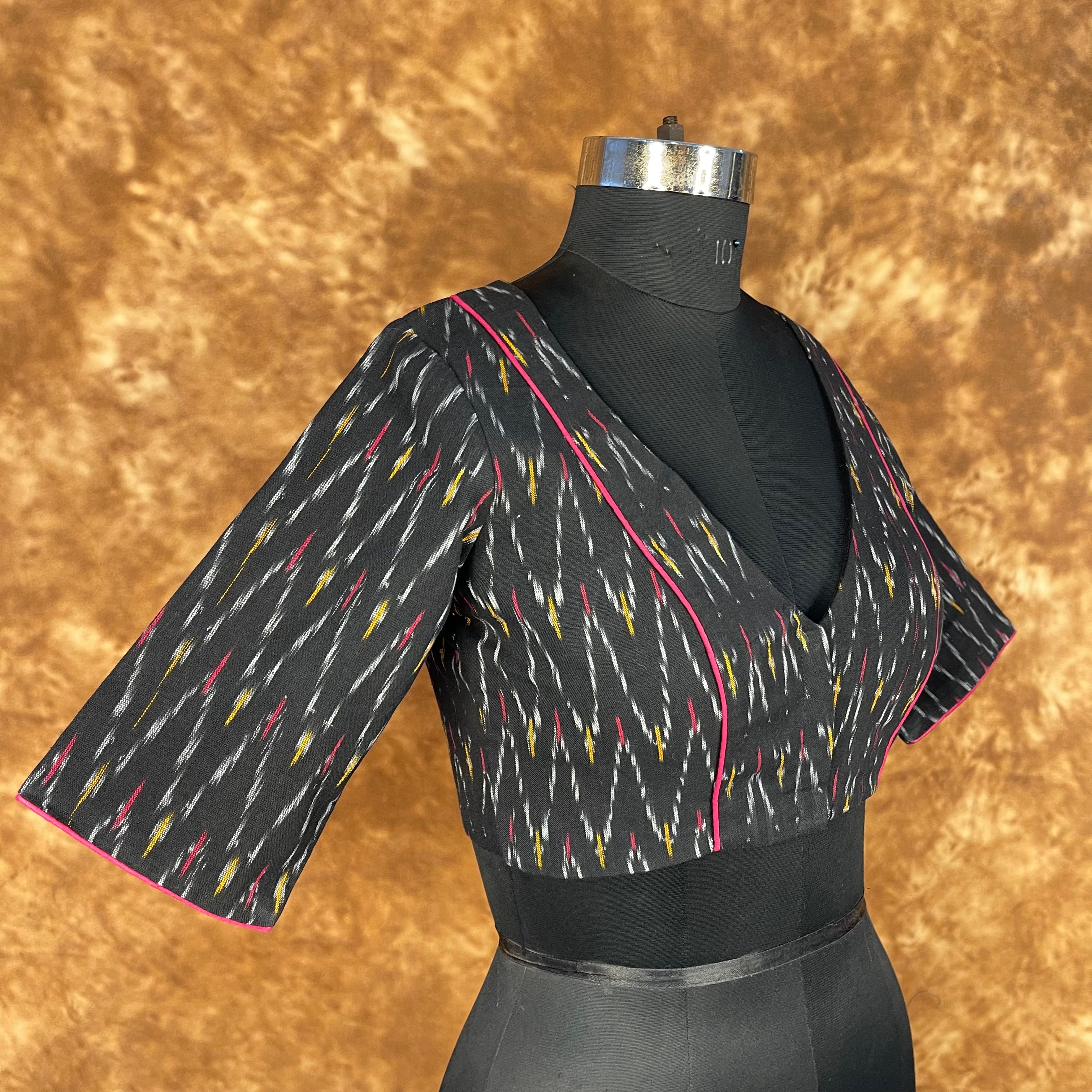 Ikat Riwayaat Black Coloured Ikat Cotton Ready to Wear Blouse - kapda Tailor
