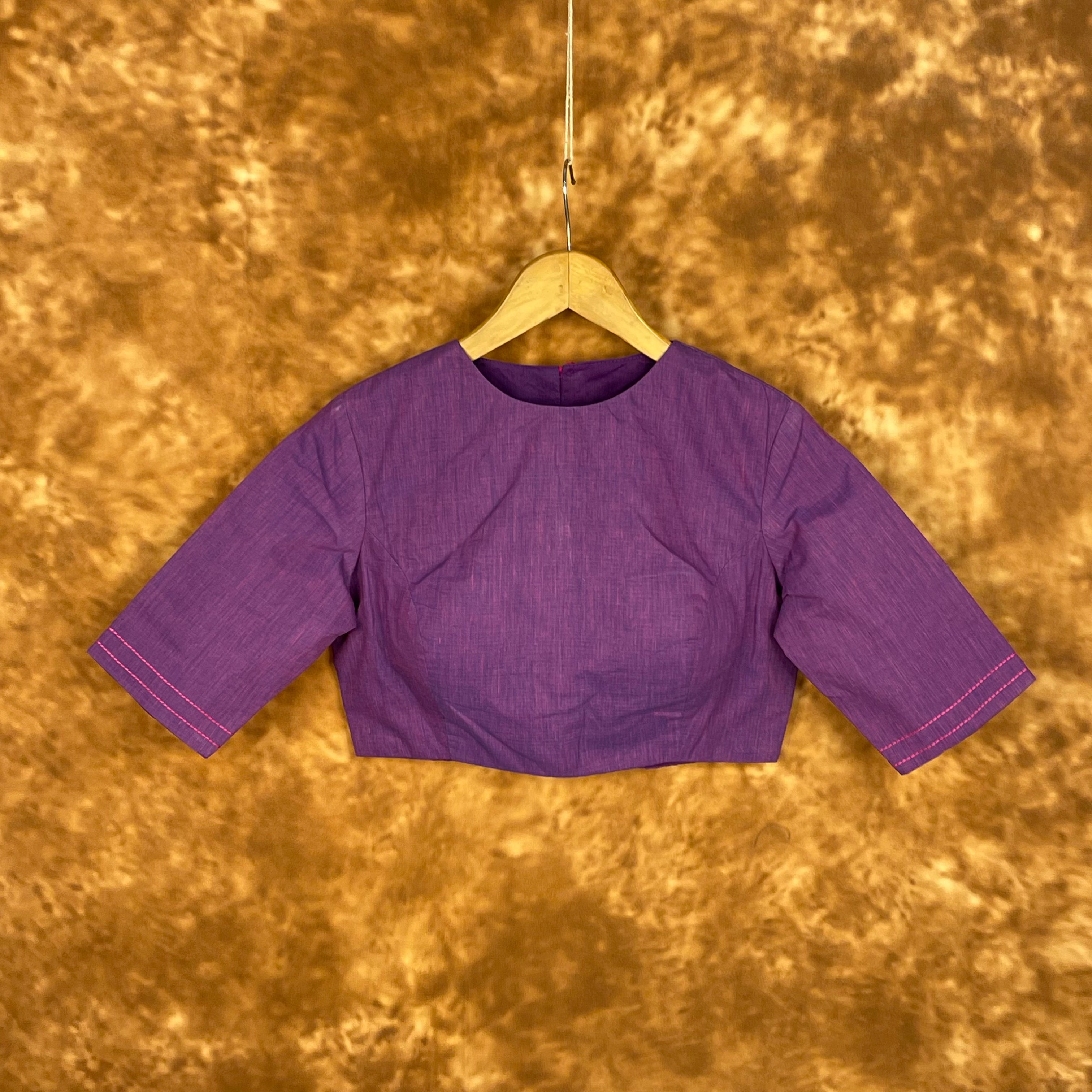 Nebula Fade Purple Coloured Handloom Cotton Ready to Wear Blouse - kapda Tailor
