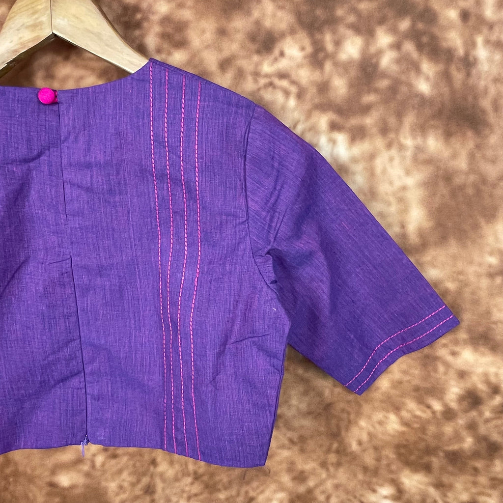 Nebula Fade Purple Coloured Handloom Cotton Ready to Wear Blouse - kapda Tailor