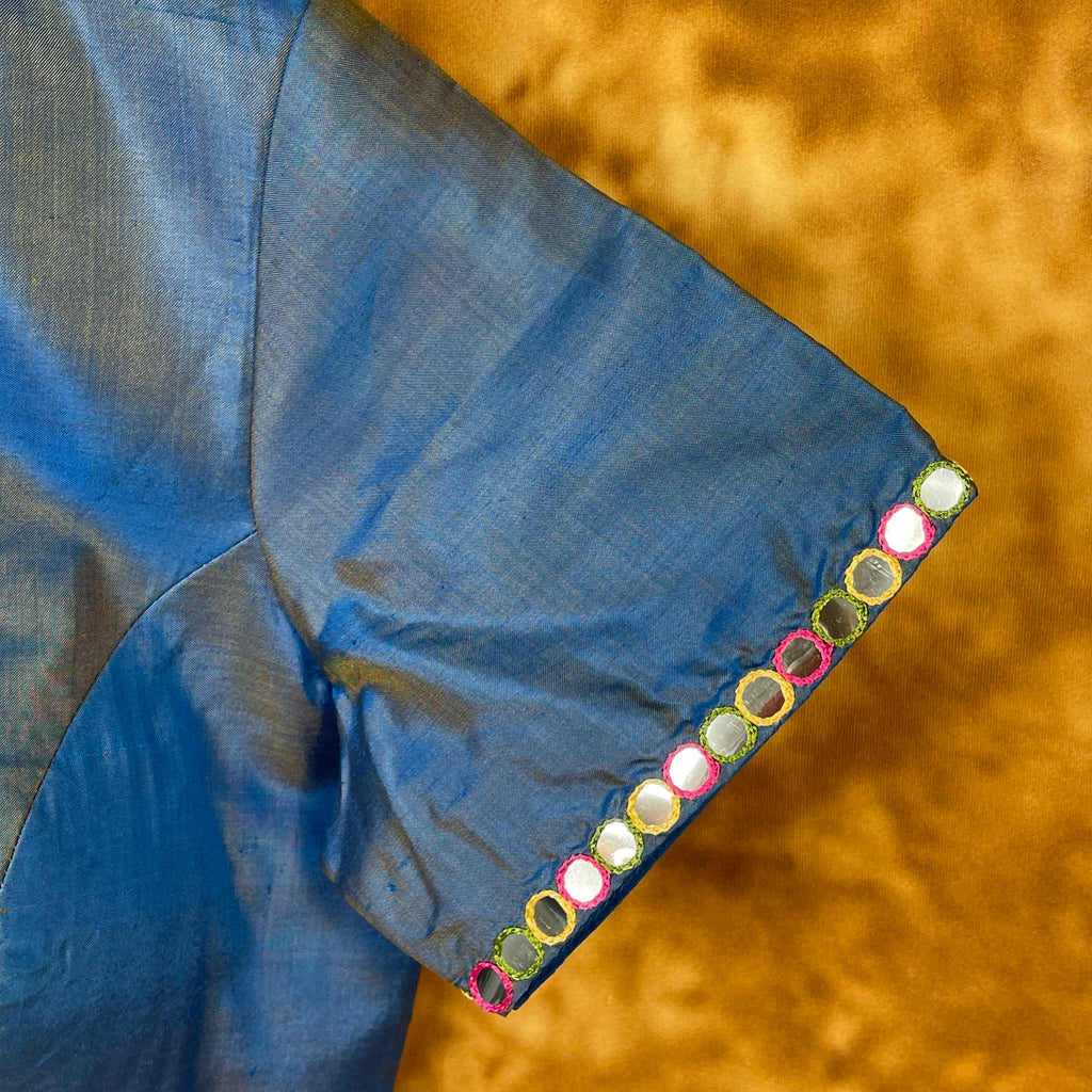 Aurelia Blue Blue Coloured Silk Ready to Wear Blouse - kapda Tailor