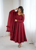 Evanik Maroon Heavy Faux Georgette With Lucknowi Work Anarkali Suit - Distacart