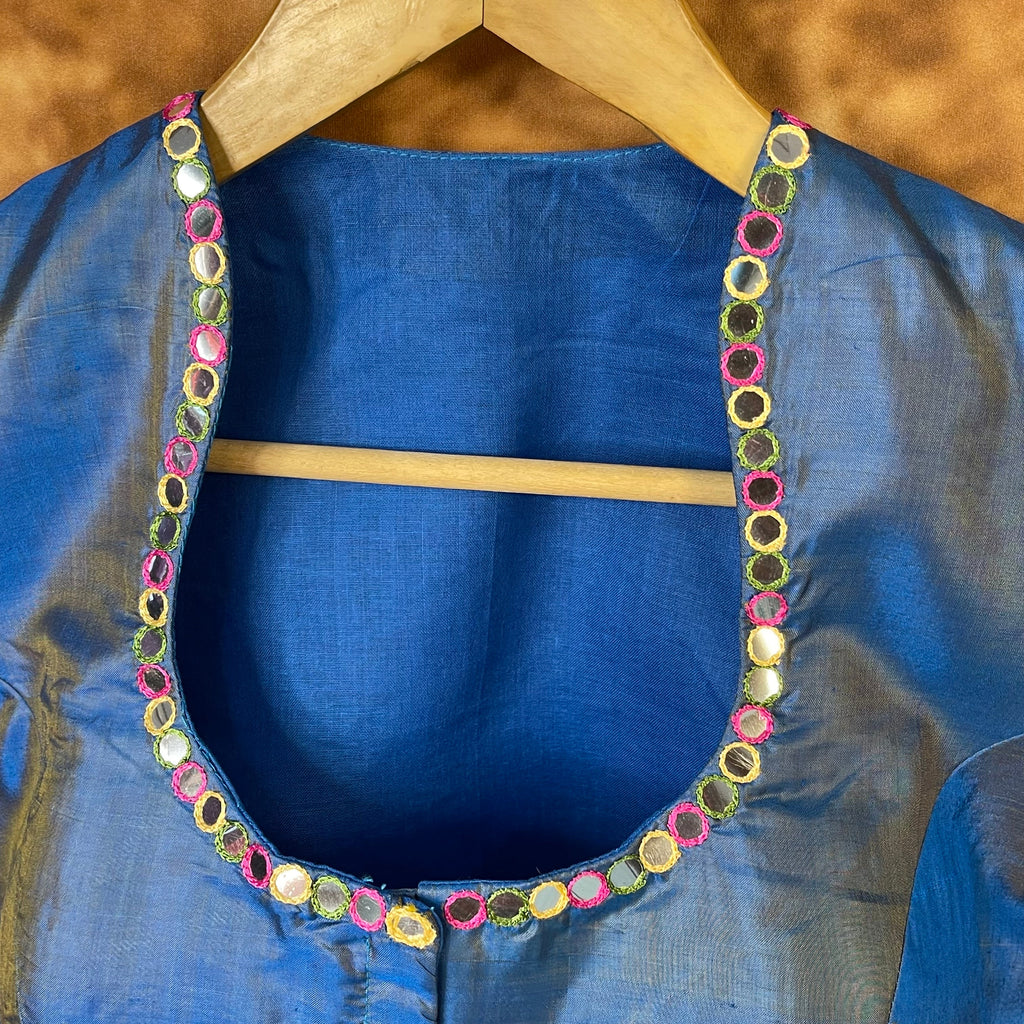 Aurelia Blue Blue Coloured Silk Ready to Wear Blouse - kapda Tailor