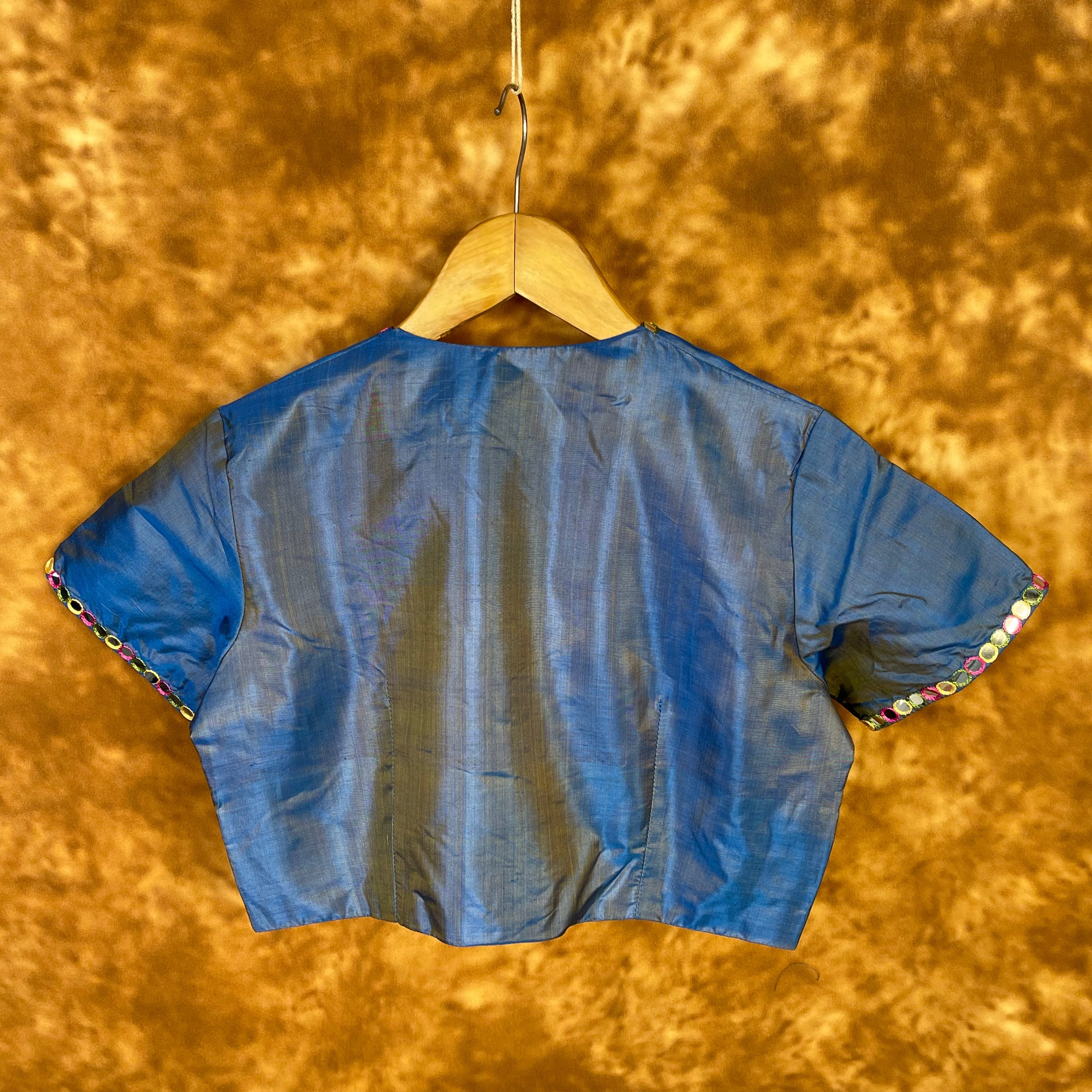 Aurelia Blue Blue Coloured Silk Ready to Wear Blouse - kapda Tailor