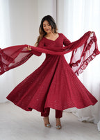 Evanik Maroon Heavy Faux Georgette With Lucknowi Work Anarkali Suit - Distacart
