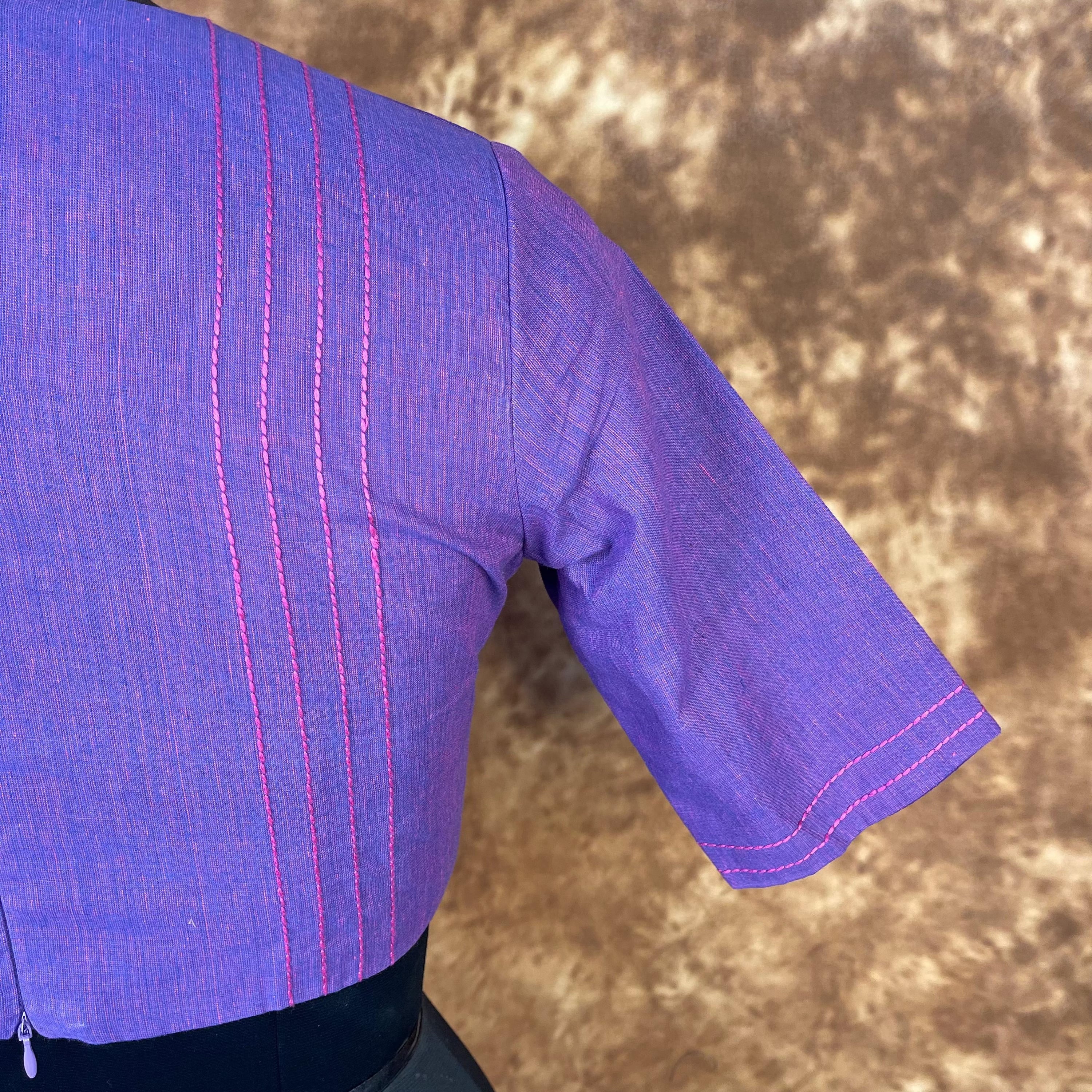 Nebula Fade Purple Coloured Handloom Cotton Ready to Wear Blouse - kapda Tailor