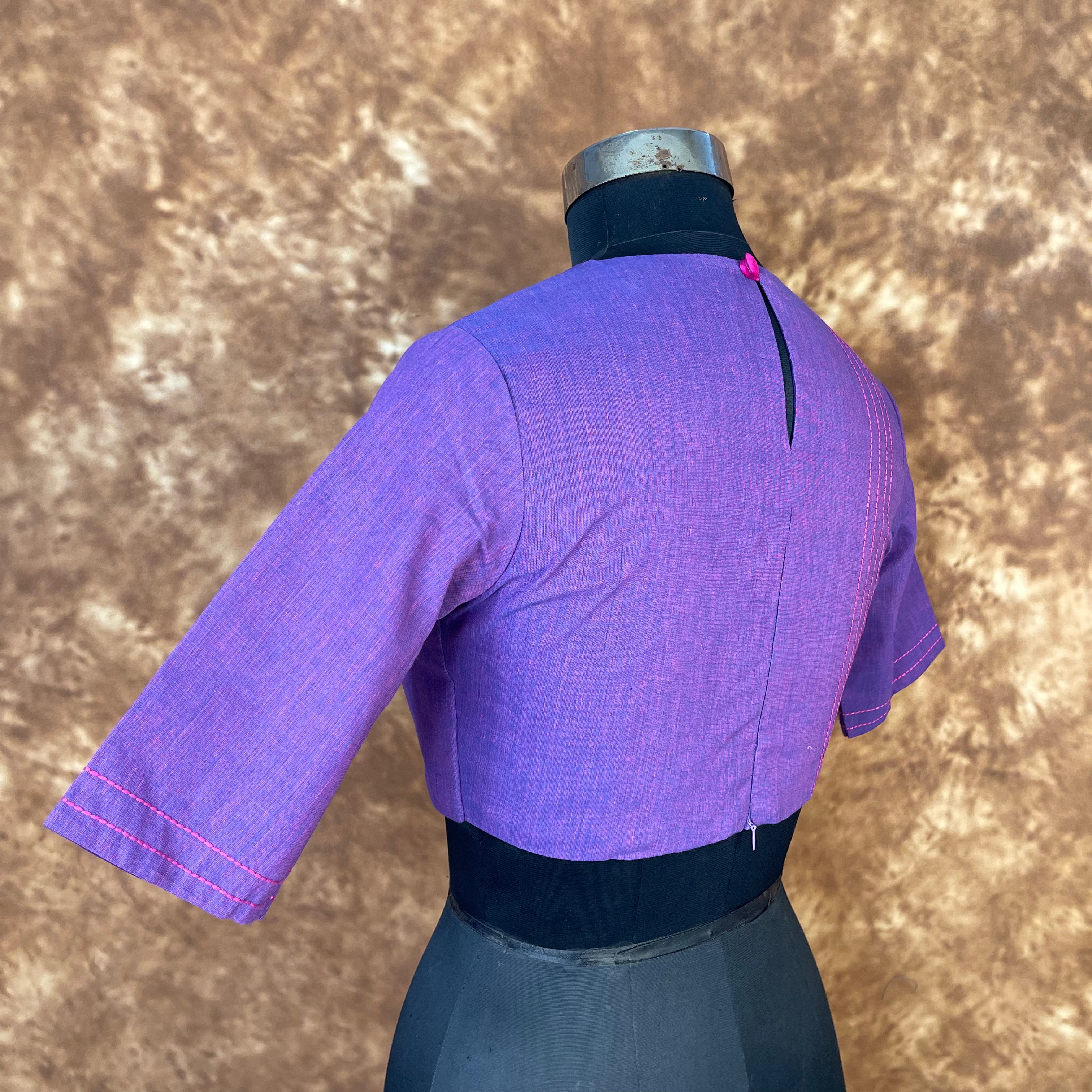Nebula Fade Purple Coloured Handloom Cotton Ready to Wear Blouse - kapda Tailor