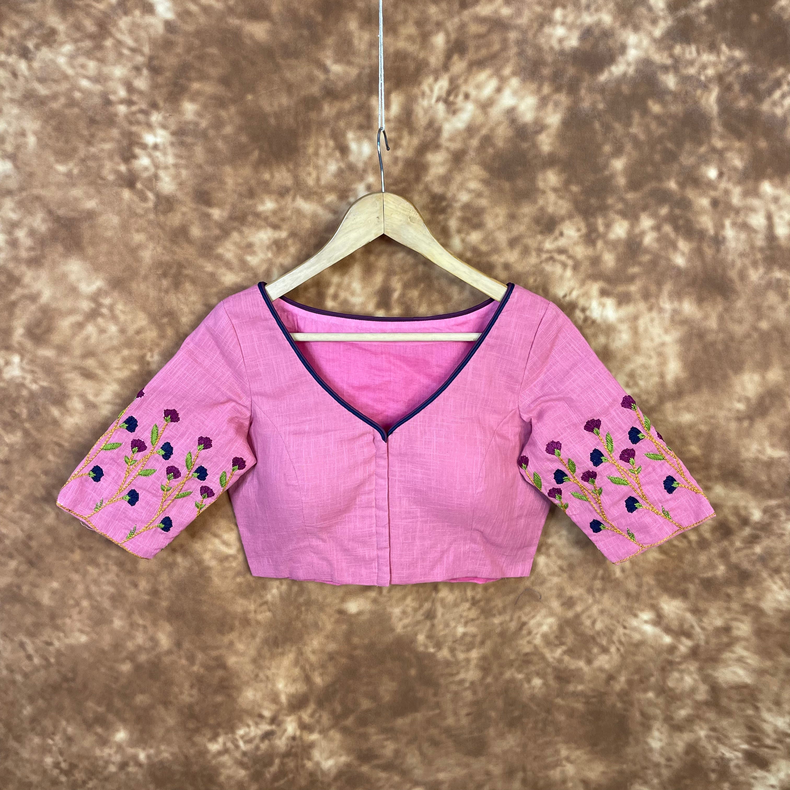 Candy Floss Desire Pink Coloured Slub Cotton Ready to Wear Blouse - kapda Tailor