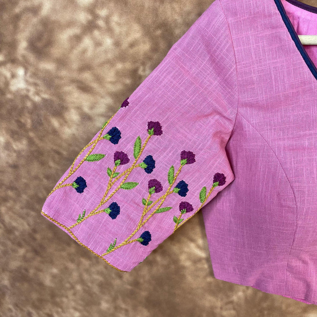 Candy Floss Desire Pink Coloured Slub Cotton Ready to Wear Blouse - kapda Tailor