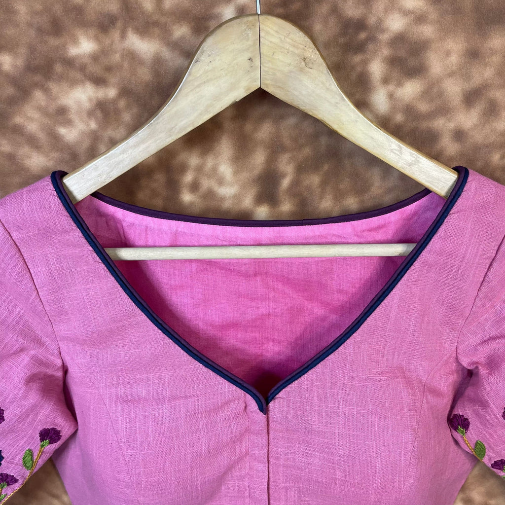 Candy Floss Desire Pink Coloured Slub Cotton Ready to Wear Blouse - kapda Tailor