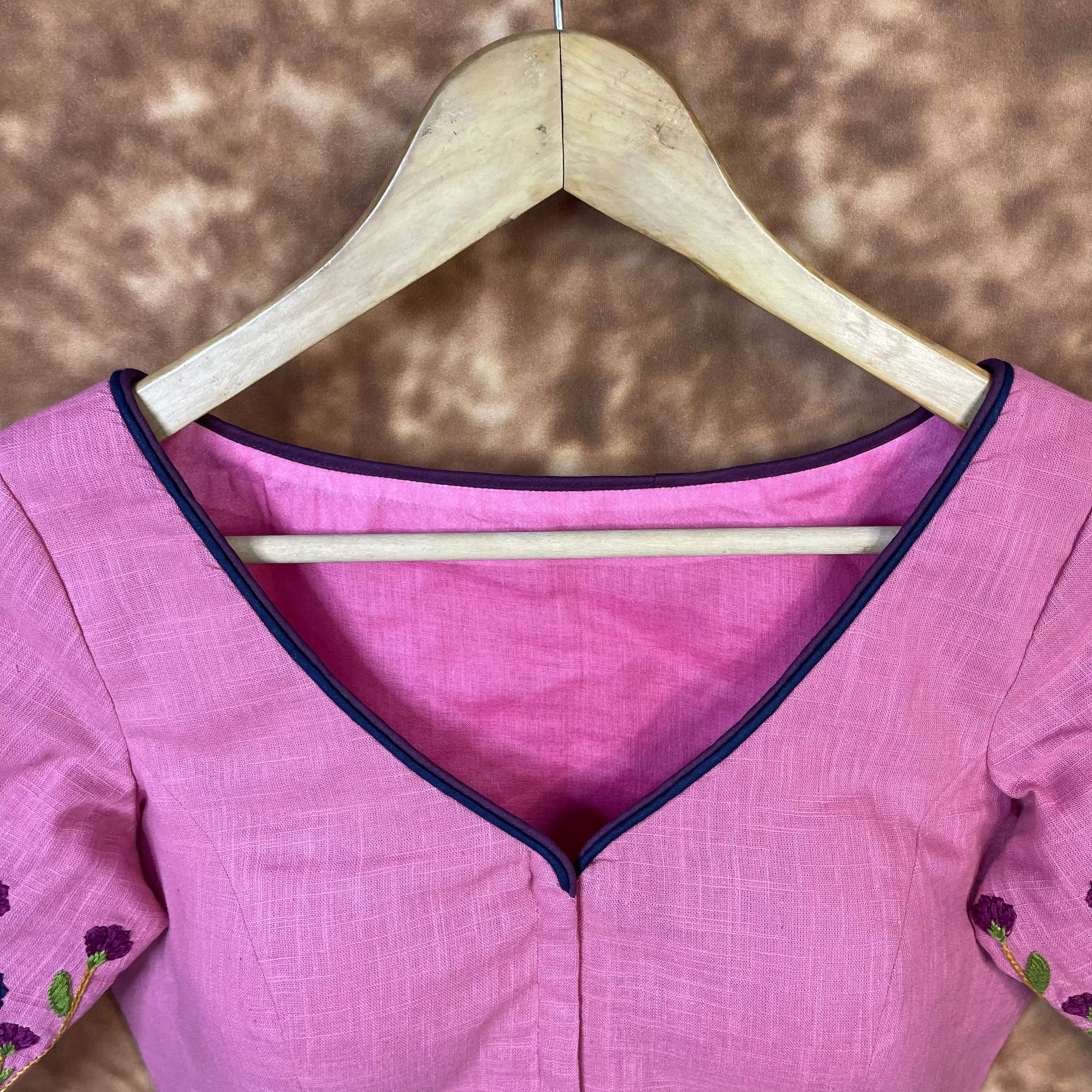 Candy Floss Desire Pink Coloured Slub Cotton Ready to Wear Blouse - kapda Tailor