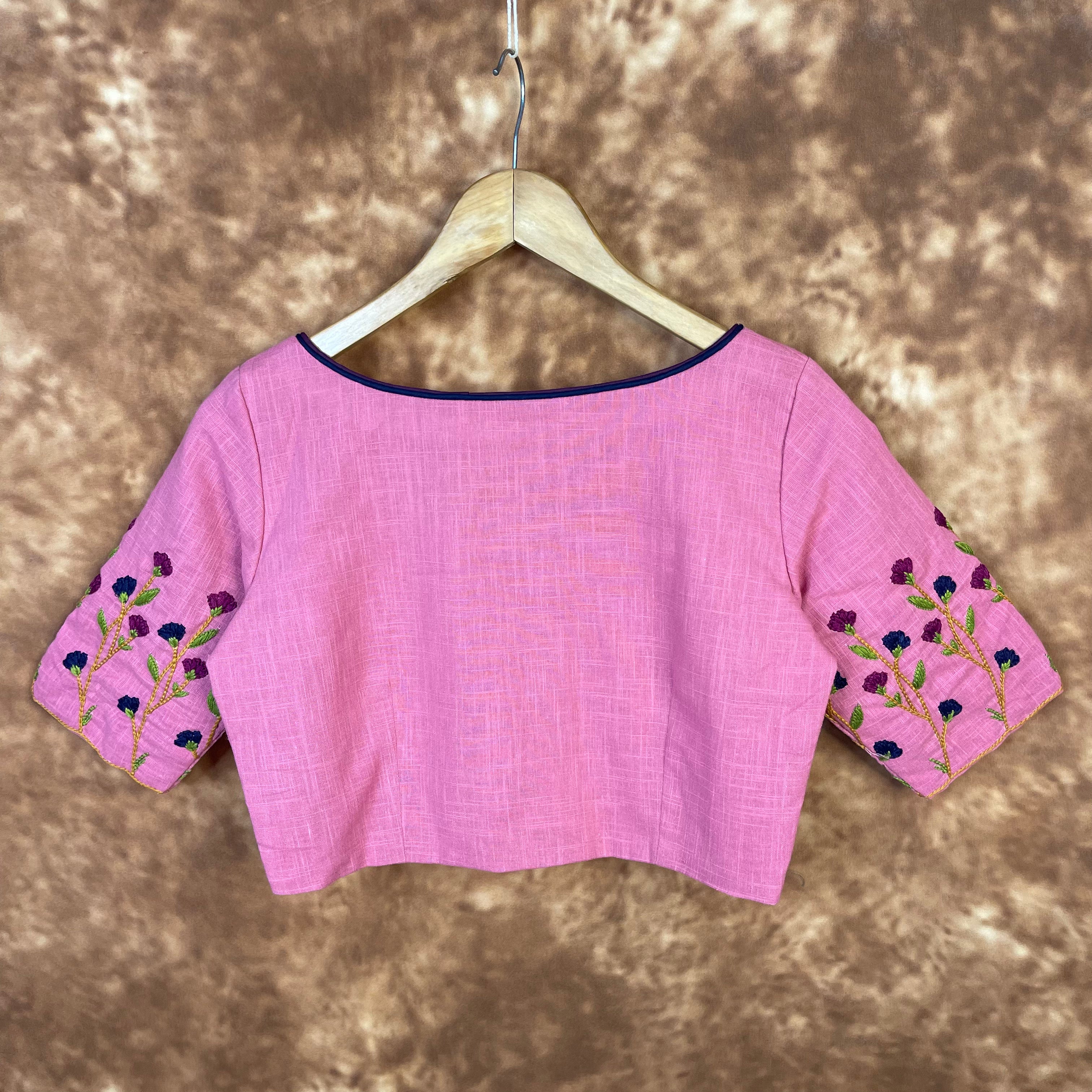 Candy Floss Desire Pink Coloured Slub Cotton Ready to Wear Blouse - kapda Tailor