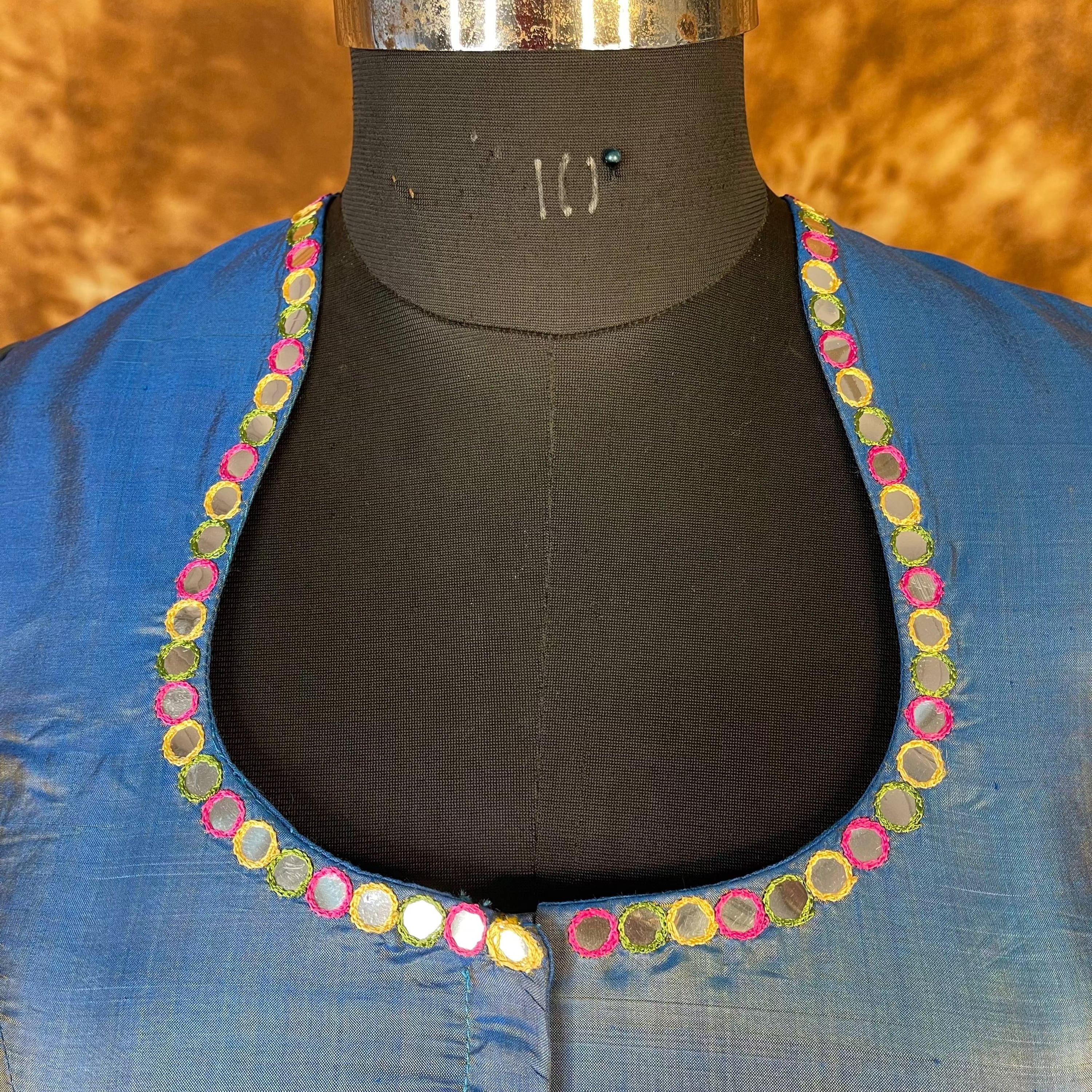 Aurelia Blue Blue Coloured Silk Ready to Wear Blouse - kapda Tailor