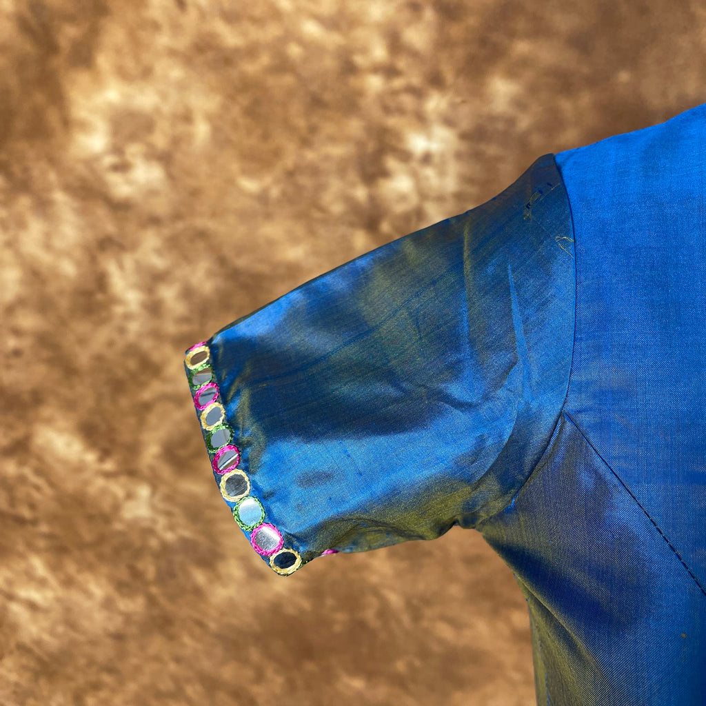 Aurelia Blue Blue Coloured Silk Ready to Wear Blouse - kapda Tailor