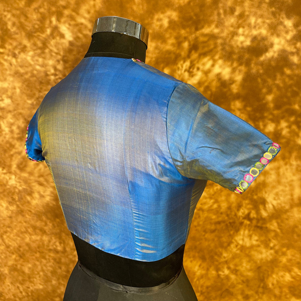 Aurelia Blue Blue Coloured Silk Ready to Wear Blouse - kapda Tailor