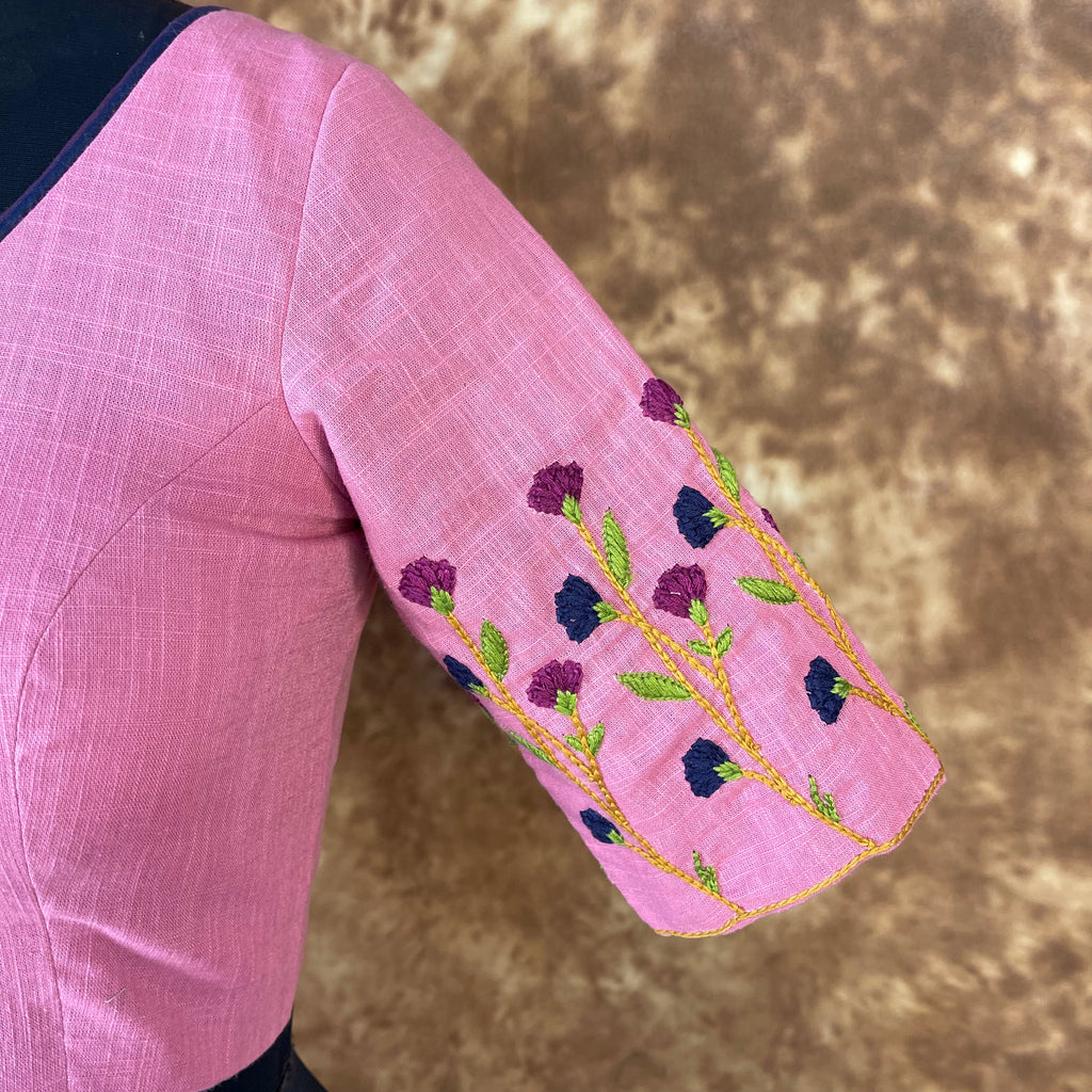 Candy Floss Desire Pink Coloured Slub Cotton Ready to Wear Blouse - kapda Tailor