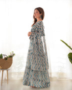 Lorenvalley Fashion Skyblue Pure Faux Georgette Zigzag Print Fully Flair Anarkali Pant With Dupatta - Skyblue
