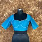 Streaks of Blue Light Blue Coloured Chanderi Silk Ready to Wear Blouse - kapda Tailor