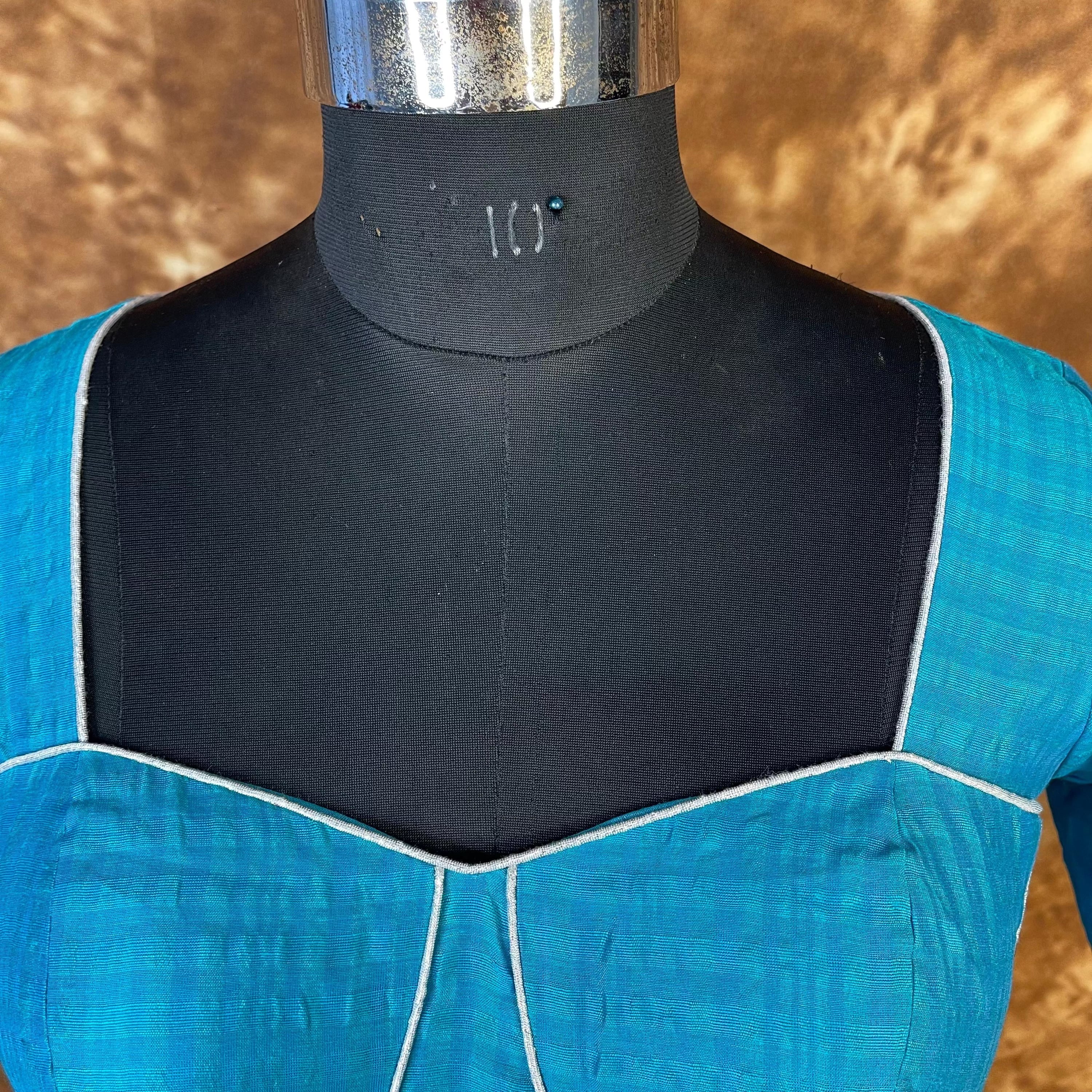 Streaks of Blue Light Blue Coloured Chanderi Silk Ready to Wear Blouse - kapda Tailor