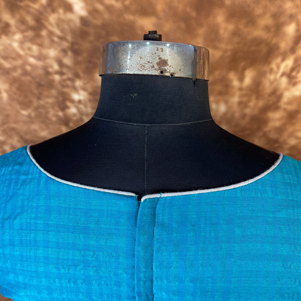 Streaks of Blue Light Blue Coloured Chanderi Silk Ready to Wear Blouse - kapda Tailor