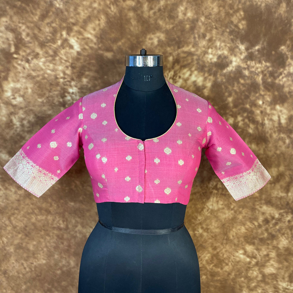 Mann Mohanaa Pink Coloured Chanderi Broket Ready to Wear Blouse - kapda Tailor
