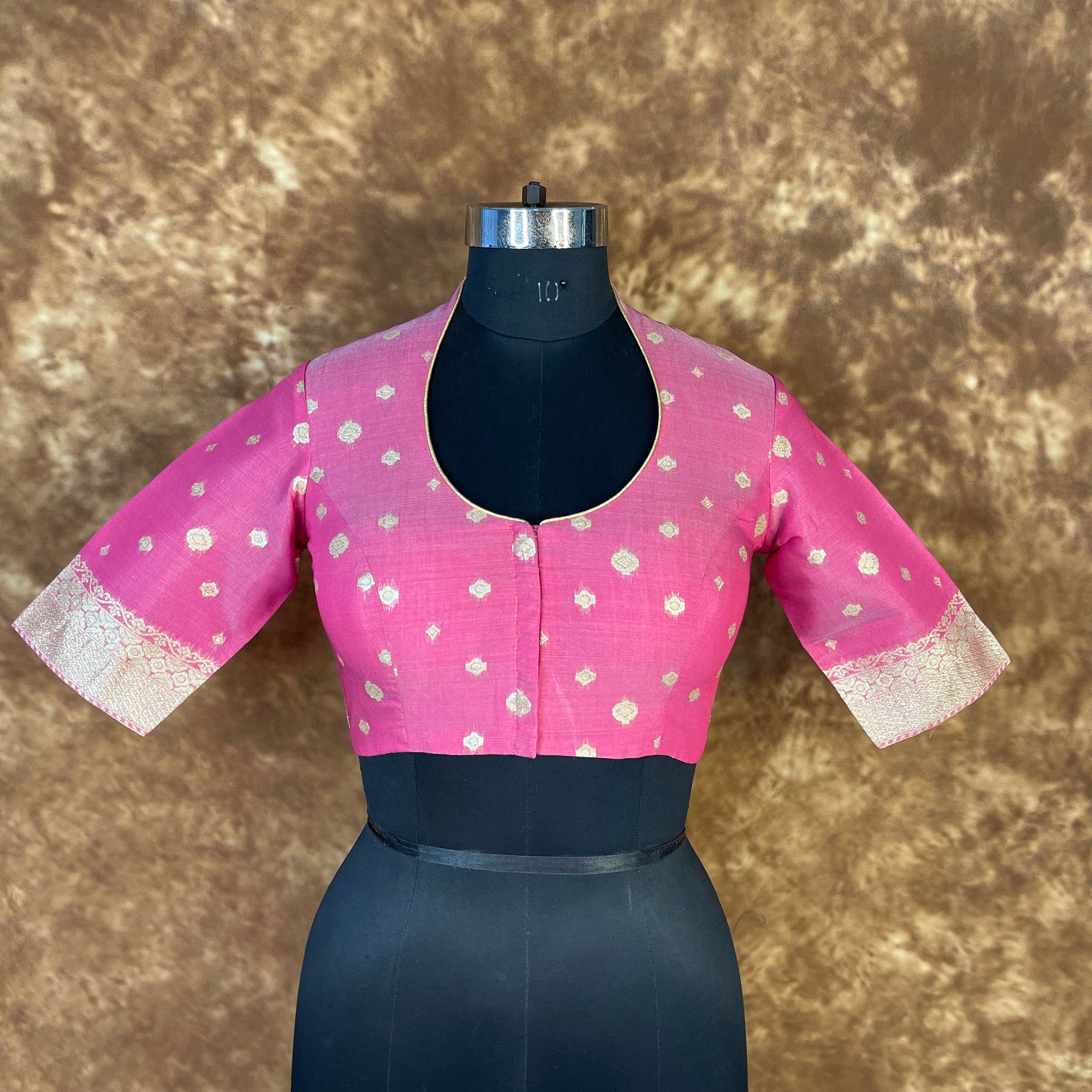 Mann Mohanaa Pink Coloured Chanderi Broket Ready to Wear Blouse - kapda Tailor