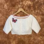 Butterfly Nector Off White Coloured Slub Cotton Ready to Wear Blouse - kapda Tailor