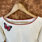 Butterfly Nector Off White Coloured Slub Cotton Ready to Wear Blouse - kapda Tailor