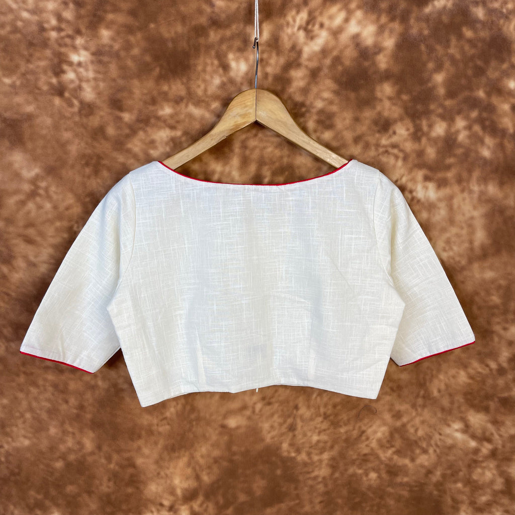 Butterfly Nector Off White Coloured Slub Cotton Ready to Wear Blouse - kapda Tailor