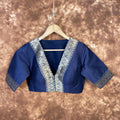 Deep Dive Lush Blue Coloured Silk / Broket Ready to Wear Blouse - kapda Tailor