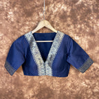 Deep Dive Lush Blue Coloured Silk / Broket Ready to Wear Blouse - kapda Tailor