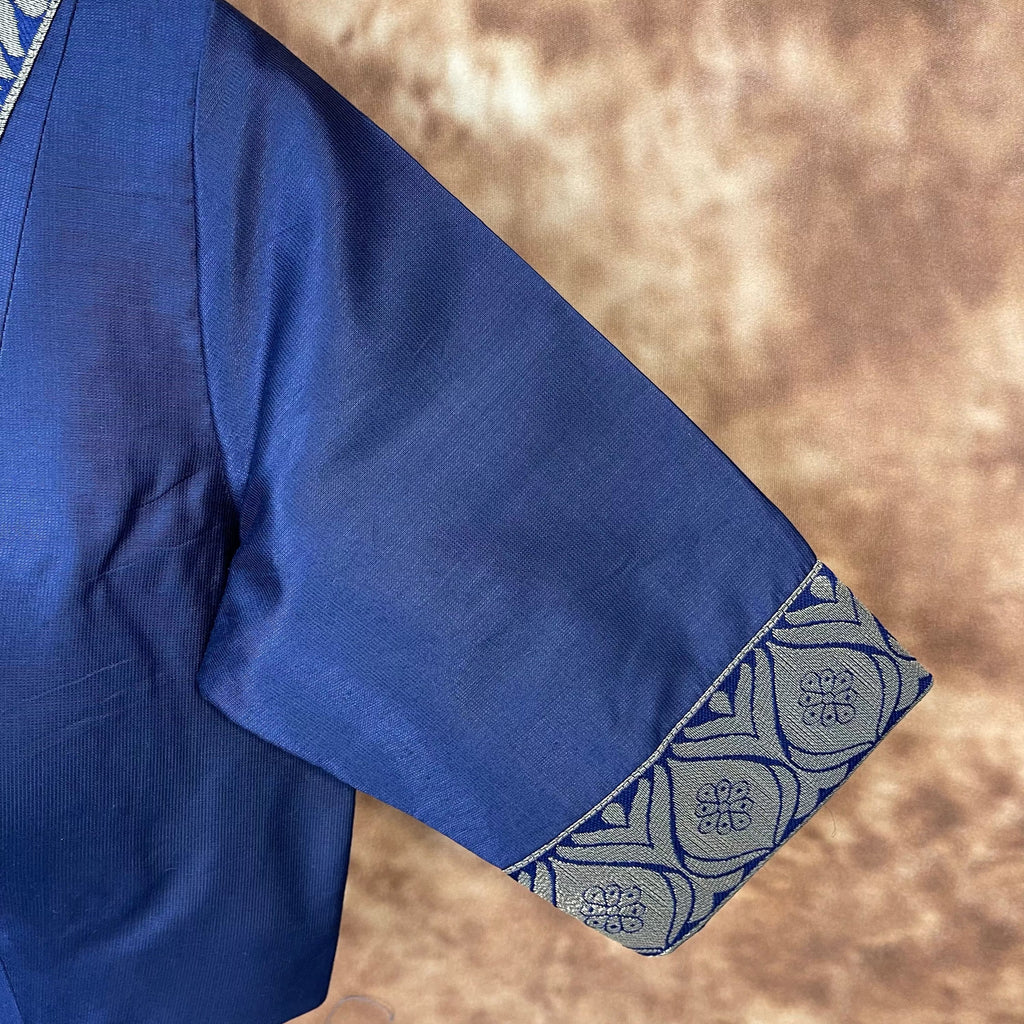 Deep Dive Lush Blue Coloured Silk / Broket Ready to Wear Blouse - kapda Tailor